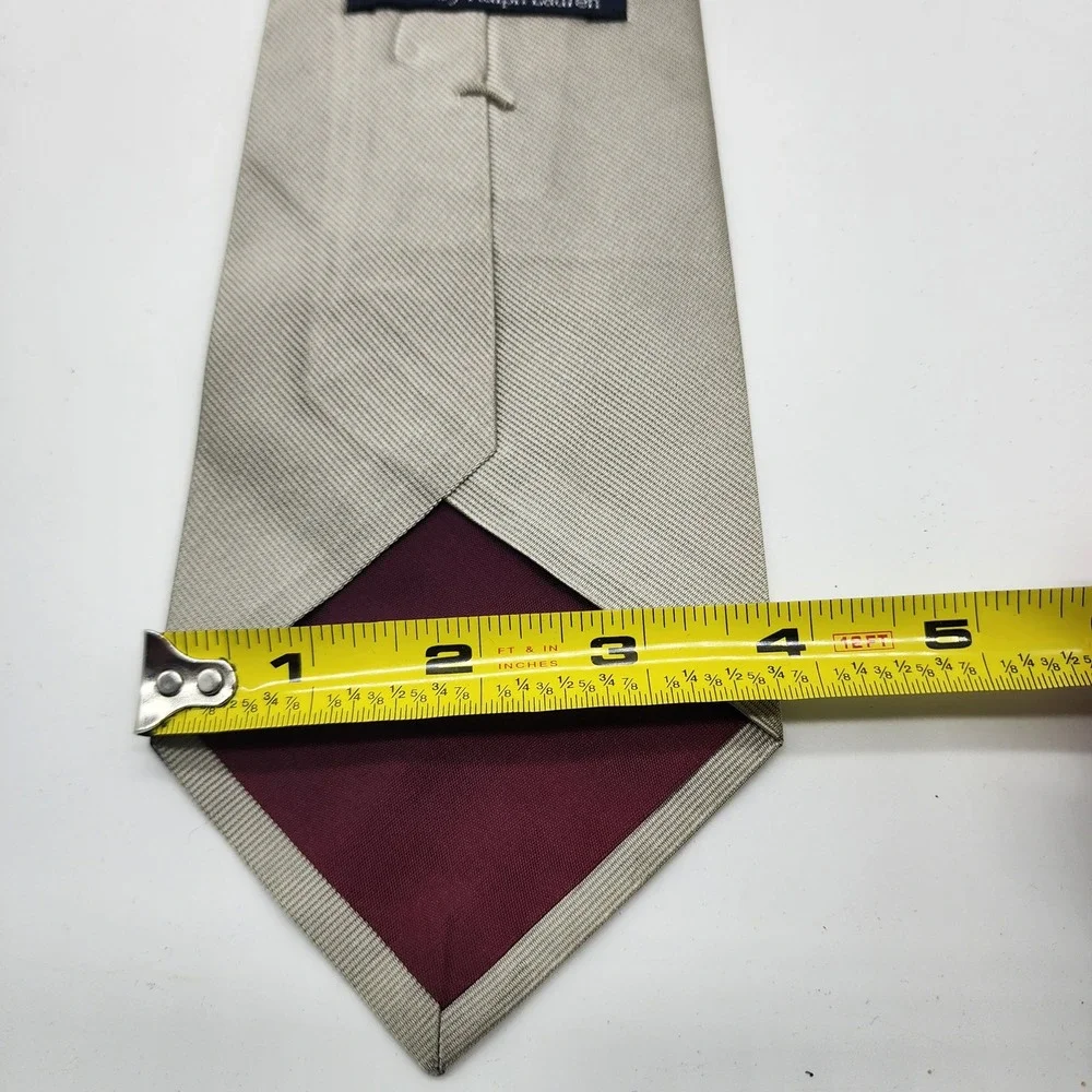 Polo Ralph Lauren Men's Necktie Silver Gray Solid Silk Made in USA Hand Made